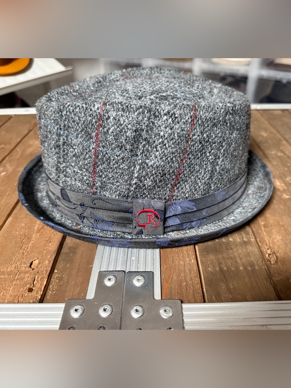 Robert Graham Skyfall Harris Tweed Wool Fedora Hat Gray Size L Silk Lined